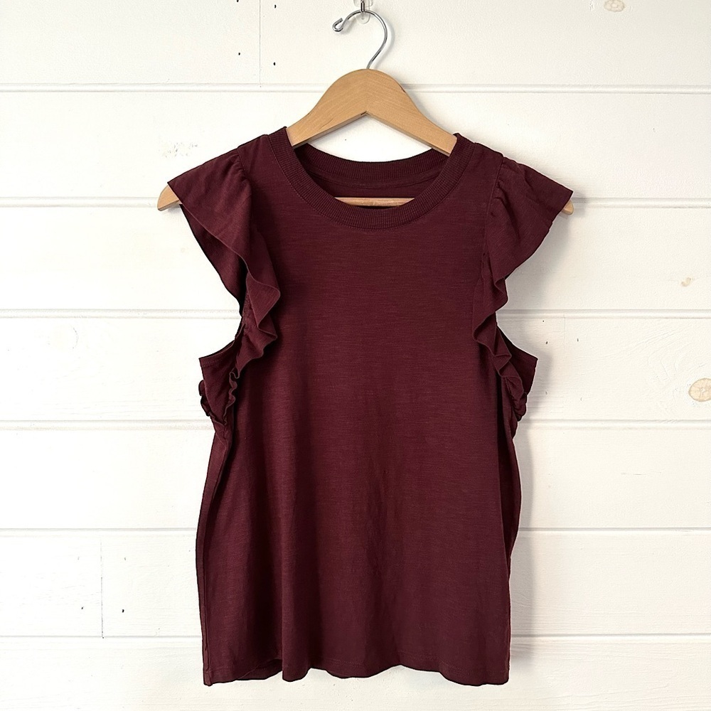 Banana Republic Malibu Tee Crew Neck Flutter Sleeve Cotton Modal / Pinot Noir XS